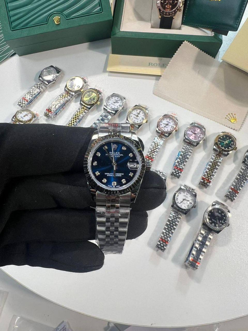 Rolex Lady-Datejust Blue Diamond Dial Fluted Bezel & Silver Jubilee Bracelet Women's Watch Reps Sale UK Best Quality AAA Replica