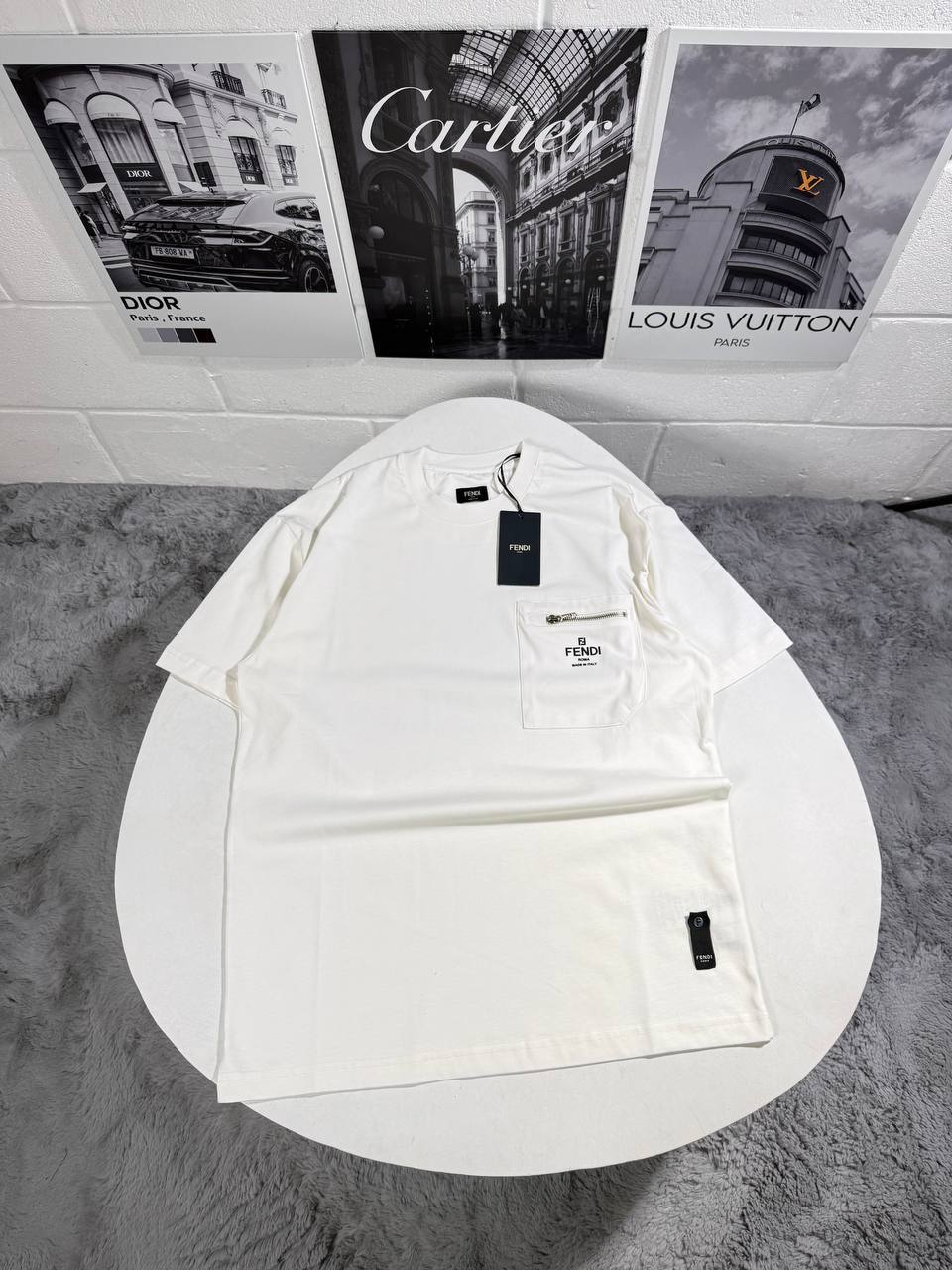 Fendi Logo Print Zip Pocket T-Shirt in Different Colors Men's Women's Reps UK Best Quality AAA Replica