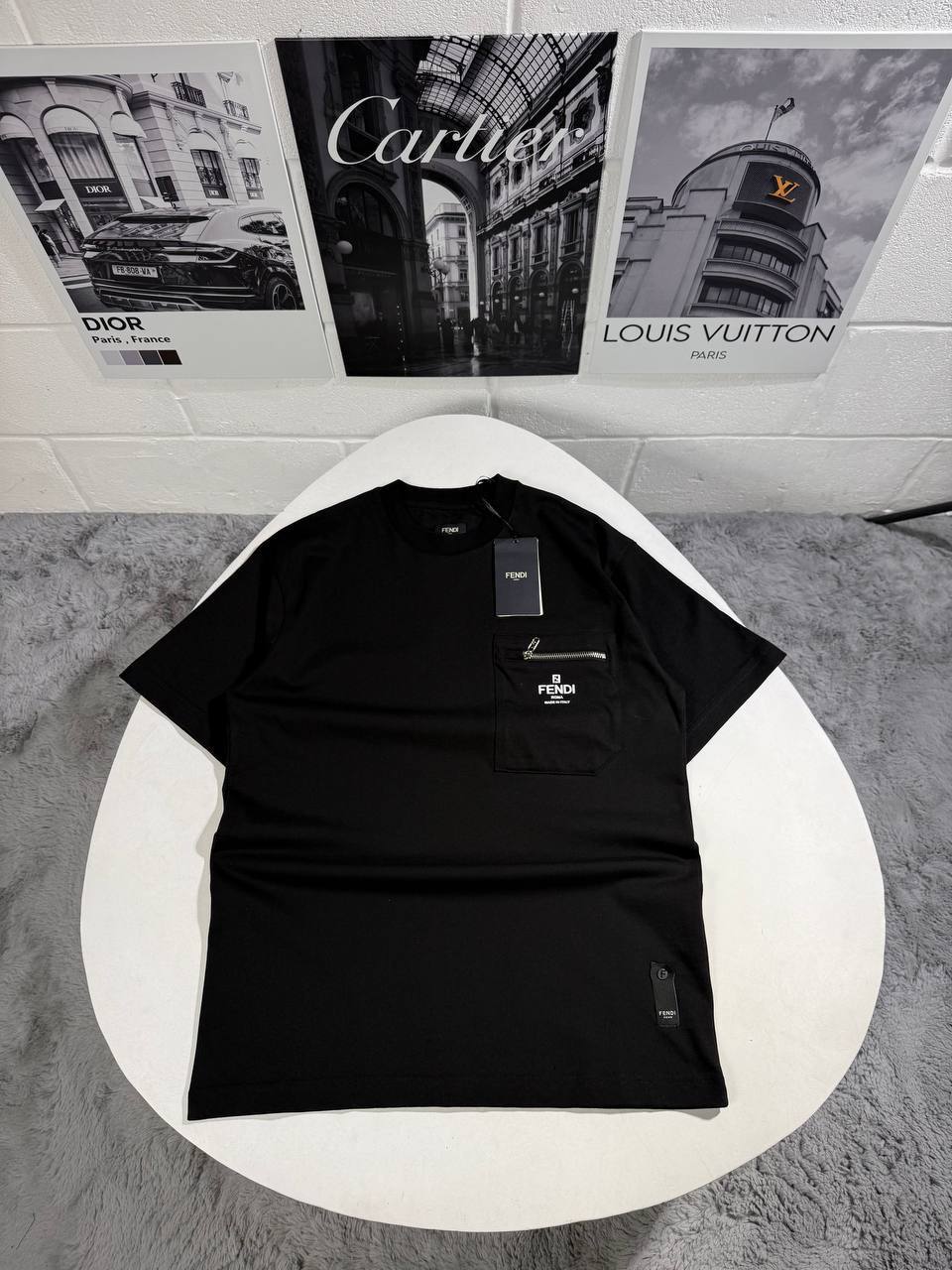Fendi Logo Print Zip Pocket T-Shirt in Different Colors Men's Women's Reps UK Best Quality AAA Replica