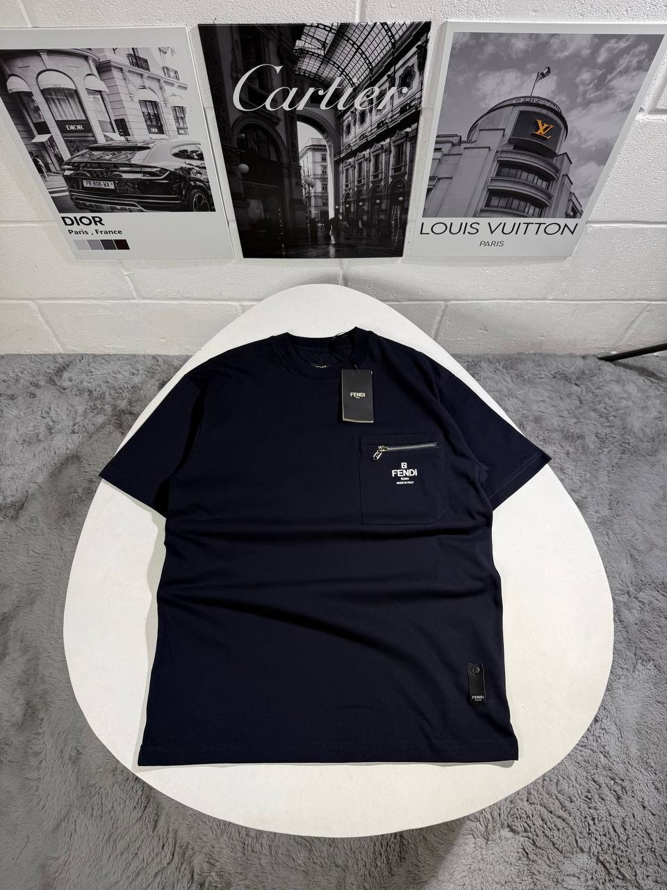 Fendi Logo Print Zip Pocket T-Shirt in Different Colors Men's Women's Reps UK Best Quality AAA Replica