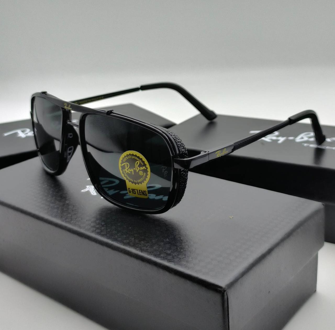Ray Ban RB4413 Square Double-Bridge Black Sunglasses Men's Women's Reps Sale UK Best Quality Sale AAA Replica