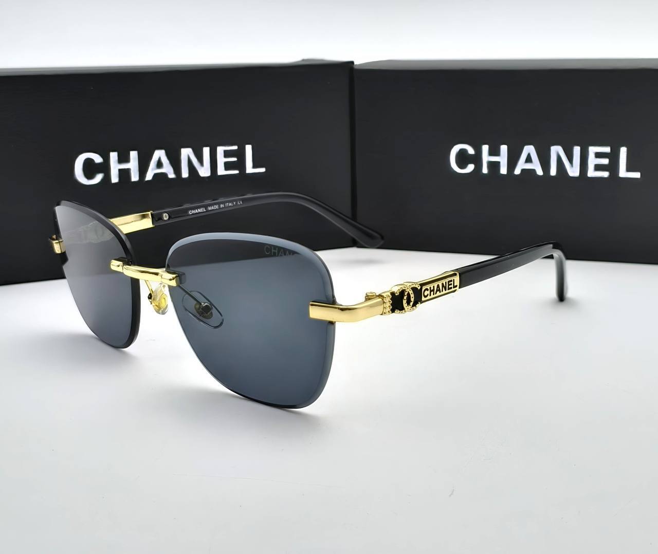 Chanel Rimless Rectangular Sunglasses in Black Men's Women's Reps Sale UK Best Quality Sale AAA Replica