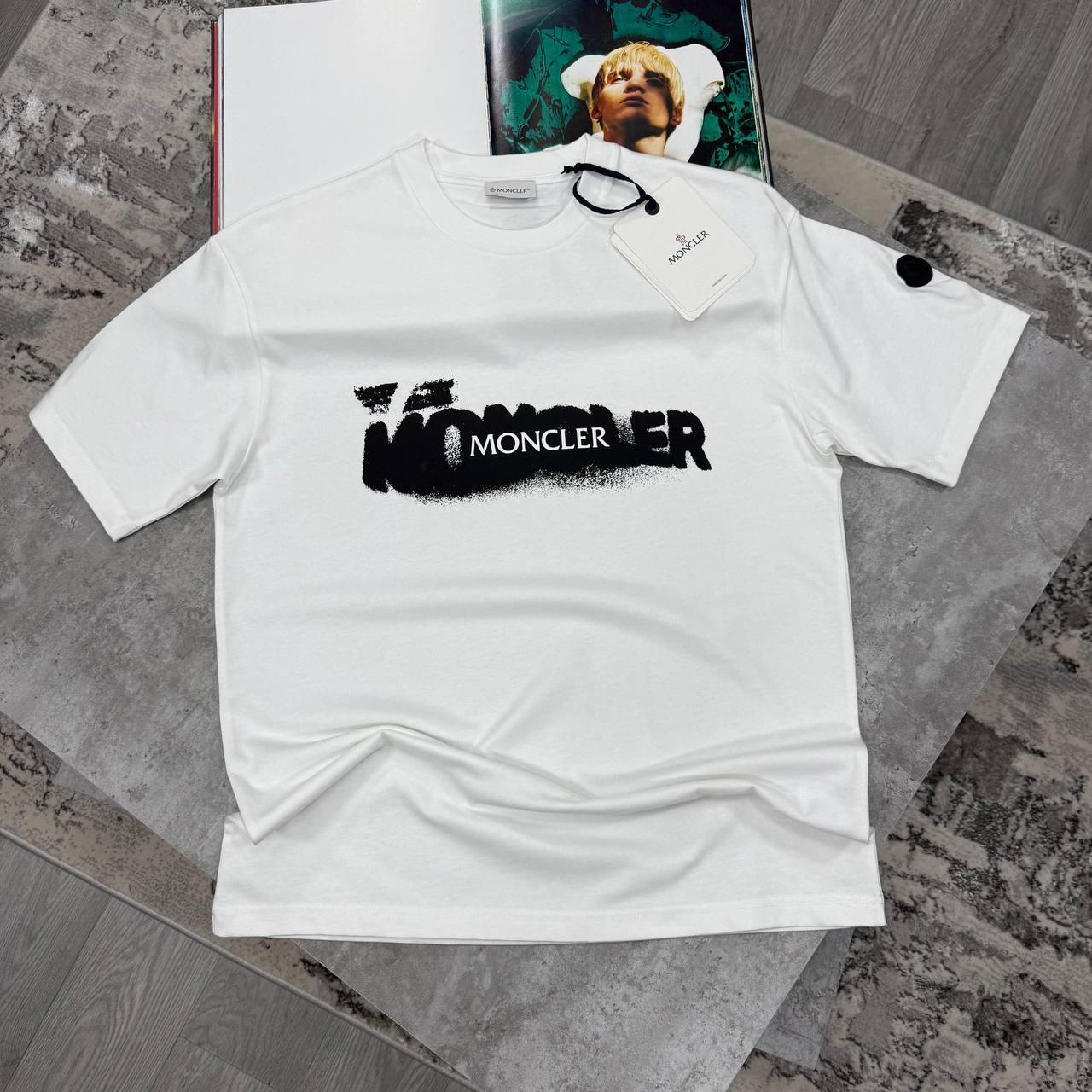 Moncler Spray Print Logo Men's Women's T-Shirts in 2 Colors Reps UK Best Quality AAA Replica