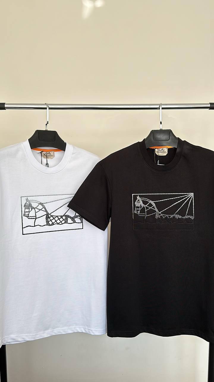 Hermes Horse Embroidery Cotton Men's Women's T-Shirts in 2 Colors Reps UK Best Quality AAA Replica