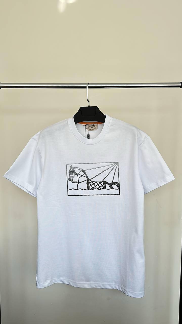 Hermes Horse Embroidery Cotton Men's Women's T-Shirts in 2 Colors Reps UK Best Quality AAA Replica