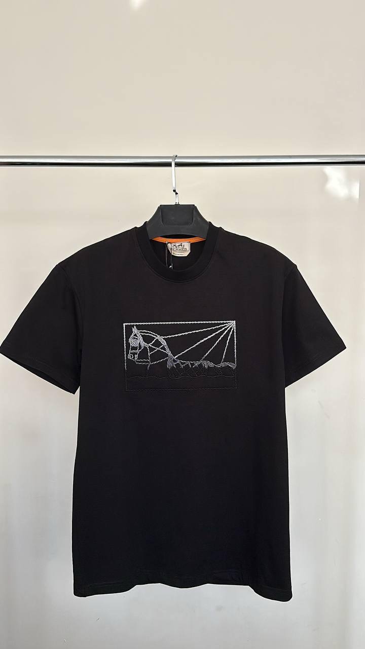 Hermes Horse Embroidery Cotton Men's Women's T-Shirts in 2 Colors Reps UK Best Quality AAA Replica