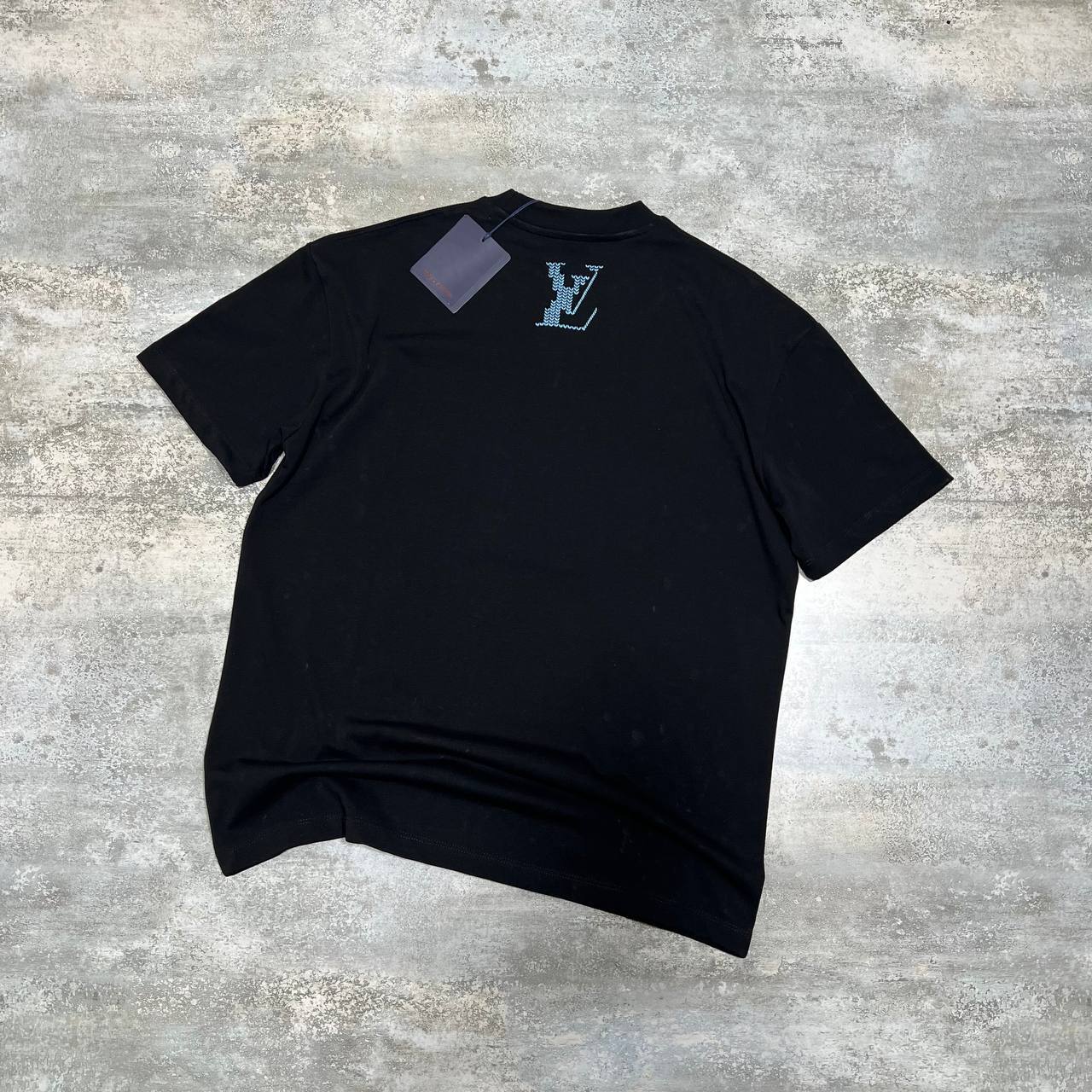 Louis Vuitton Embroidered Blue Signature T-Shirts in Black Color Men's Women's Reps Sale UK Best Quality AAA Replica
