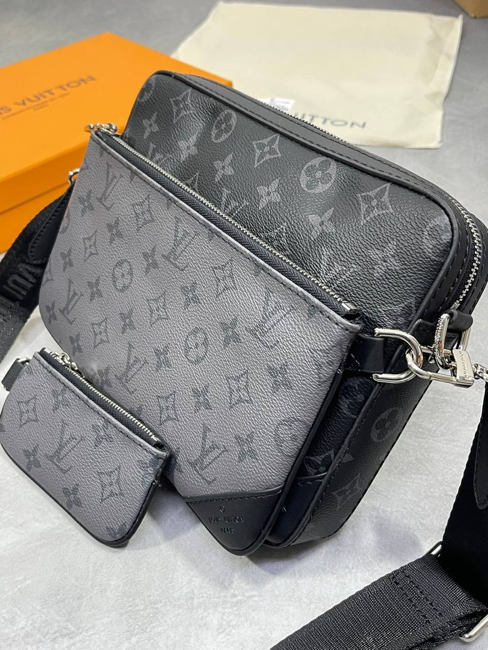 Louis Vuitton Trio Messenger Men's Bag Monogram Eclipse in Black/Grey Reps Best Quality AAA Replica