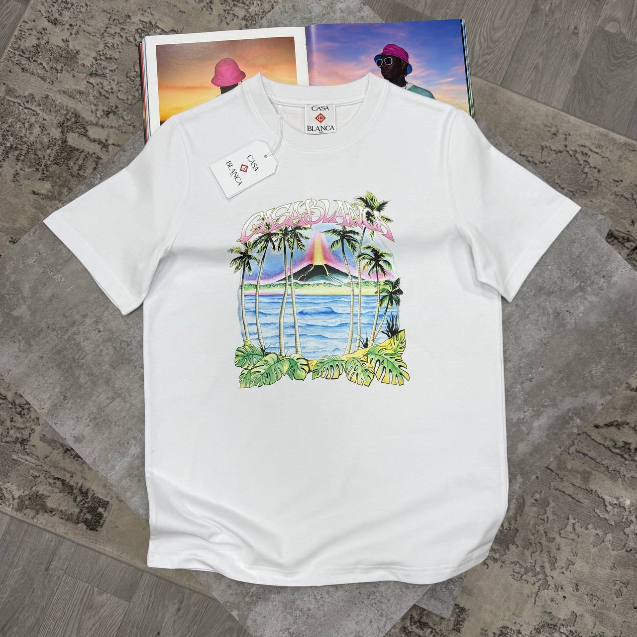 Casablanca Volcano Printed Short Sleeve Crewneck Men's Women's T-Shirts in 2 Colors Reps Sale UK Best Quality AAA Replica