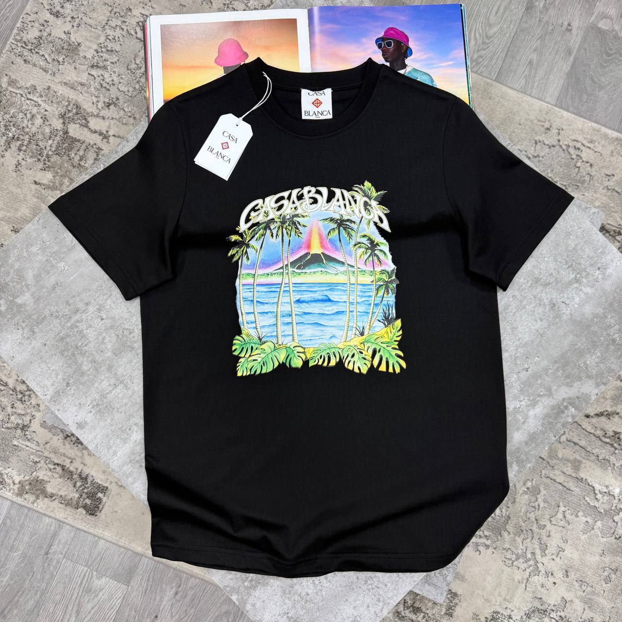 Casablanca Volcano Printed Short Sleeve Crewneck Men's Women's T-Shirts in 2 Colors Reps Sale UK Best Quality AAA Replica