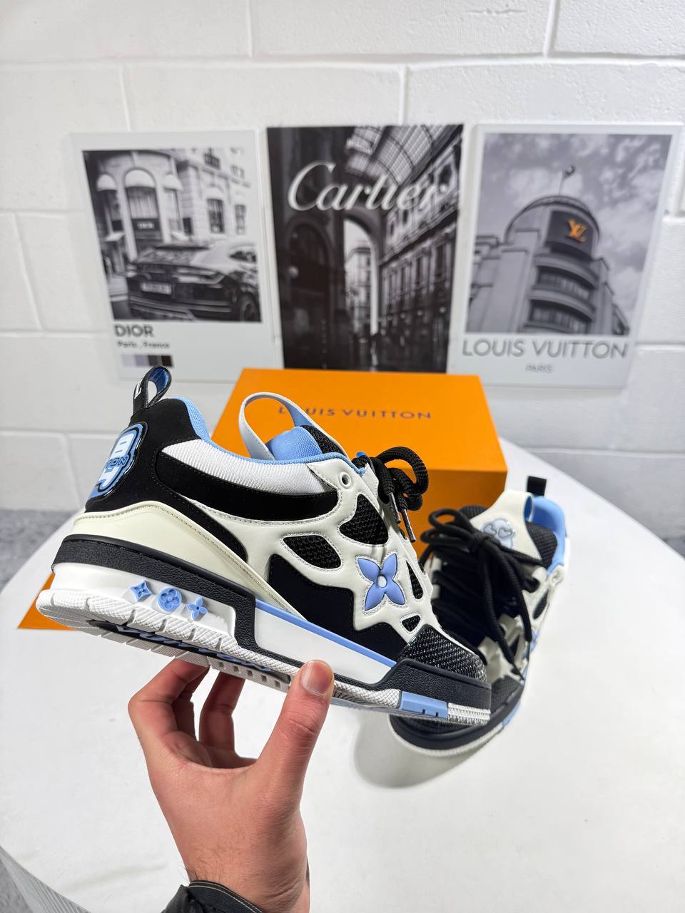 Louis Vuitton LV Skate Black/White/Light Blue Men's Sneakers Reps Sale UK Best Quality AAA Replica