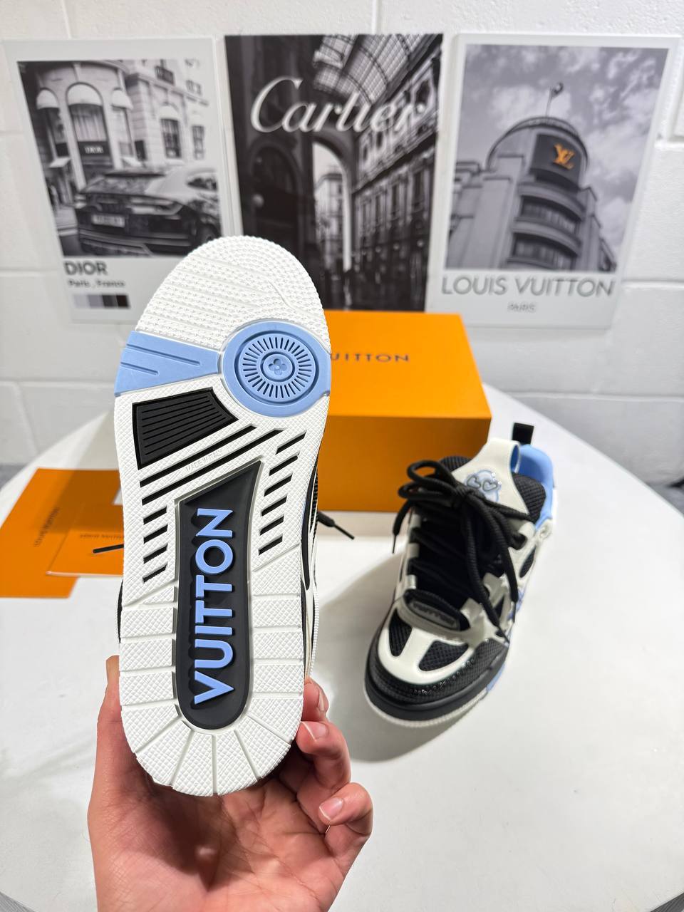 Louis Vuitton LV Skate Black/White/Light Blue Men's Sneakers Reps Sale UK Best Quality AAA Replica