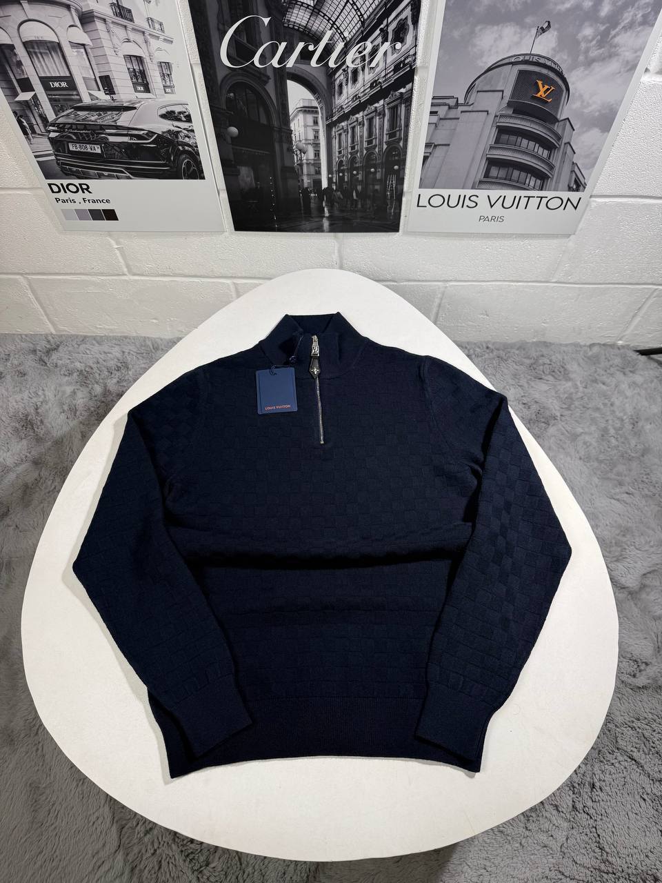 Louis Vuitton Half-Zip Cashmere-Wool Blend Men's Jumpers in Navy Reps UK Best Quality AAA Replica