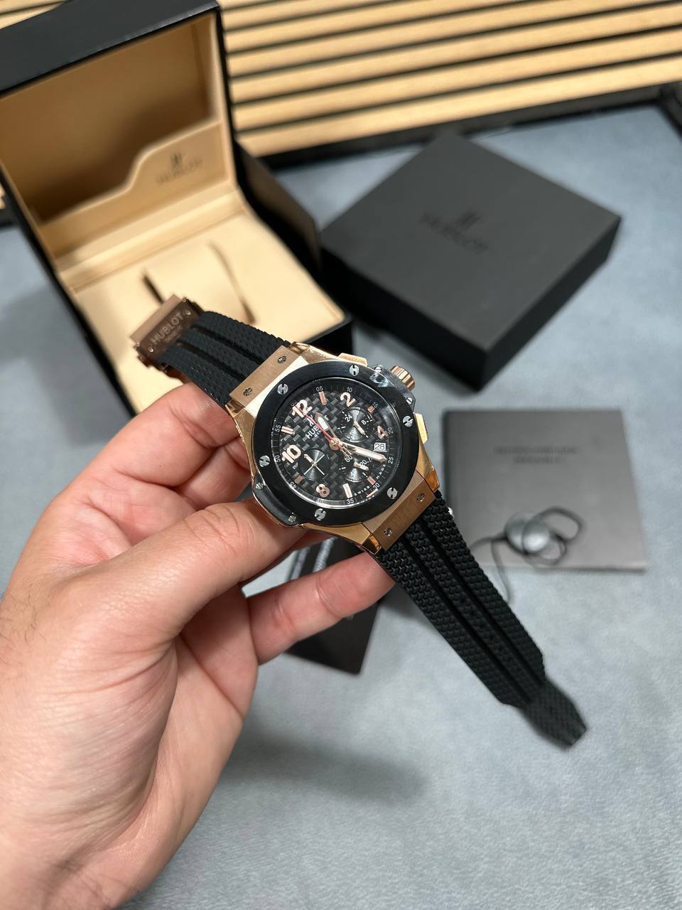 Hublot Big Bang Chronograph Men's Watches Strap Lock Rubber Strap in 2 Dial Colors Reps UK Best Quality Reps AAA Replica