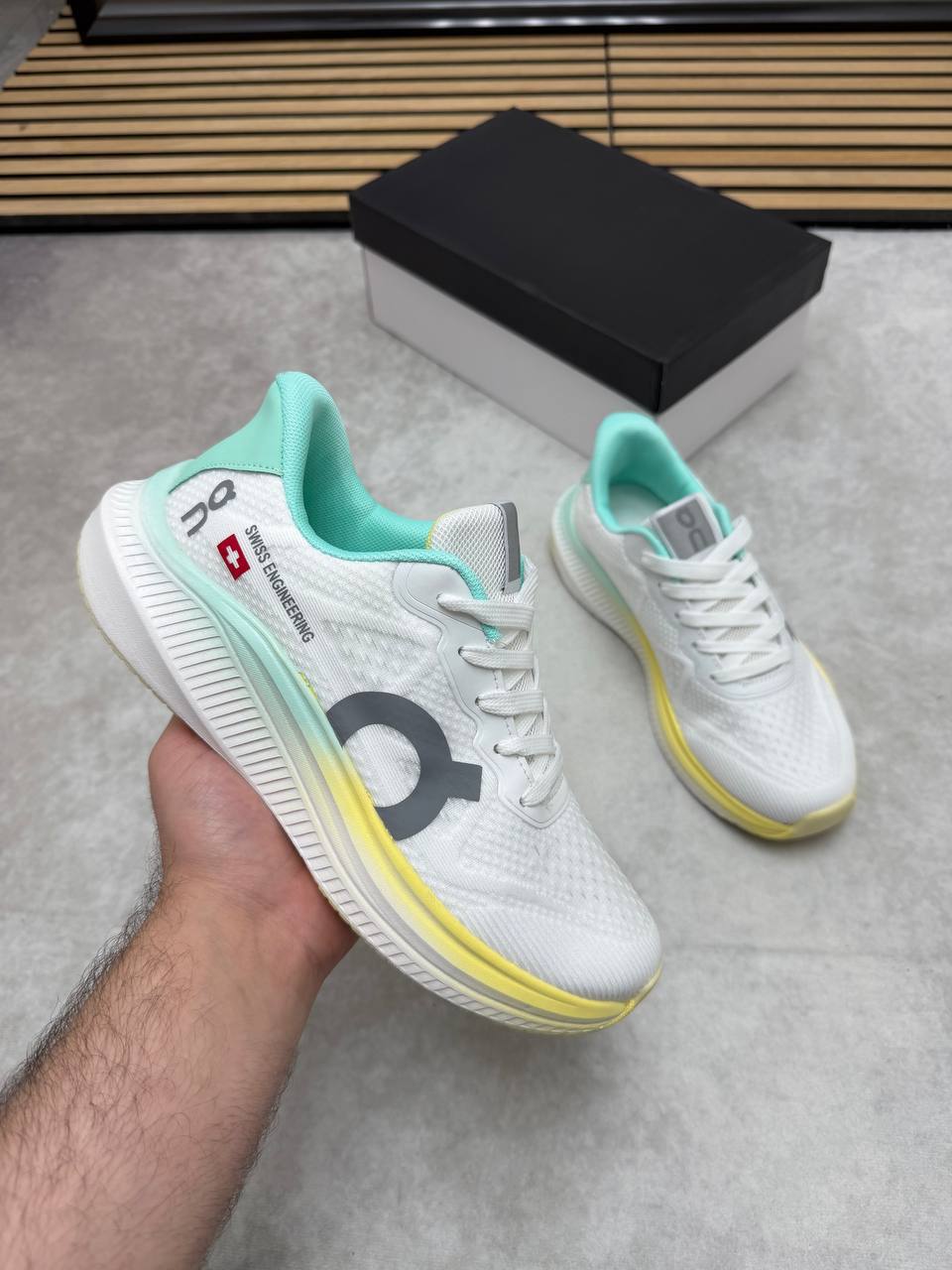 On Running Cloudrunner 2 White Mint Yellow Trainers Women's Reps Sale UK Best Quality AAA Replica