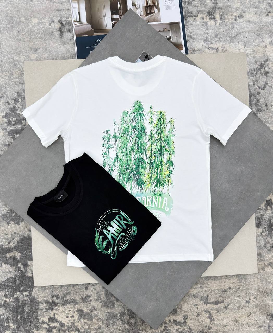 Amiri Leaf Oversized "California High Life" T-Shirts Men's Women's in 2 Colors Reps UK Best Quality Sale AAA Replica