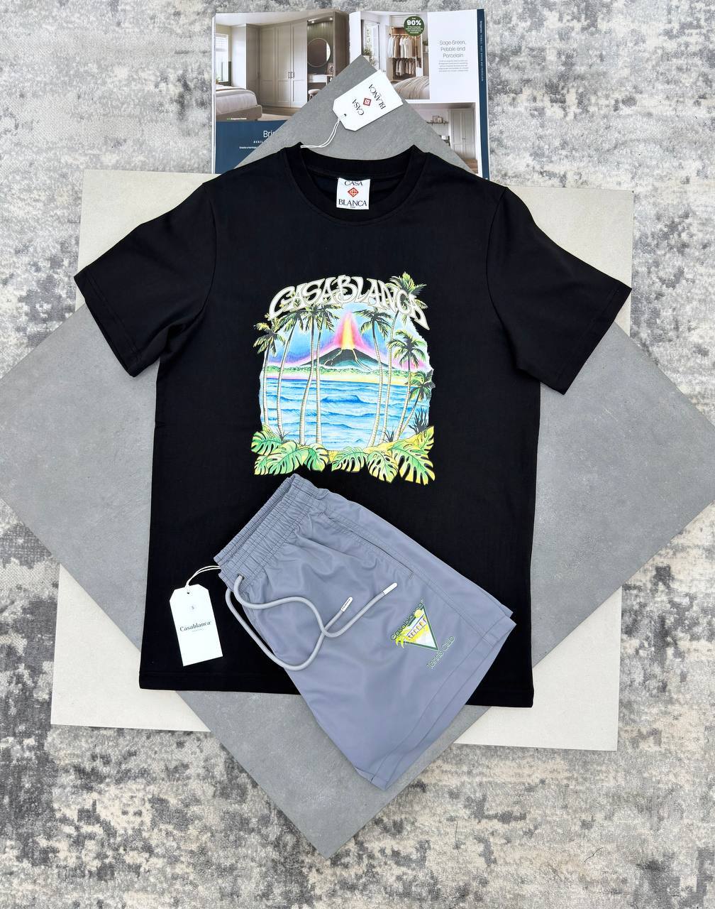 Casablanca Volcano Printed Men's T-Shirts & Shorts Set in Different Colors Reps Sale UK Best Quality AAA Replica