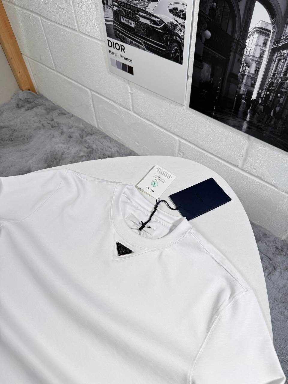 Prada Triangle Logo on the Chest Men's Women's Jumper in White Color Reps UK Best Quality AAA Replica