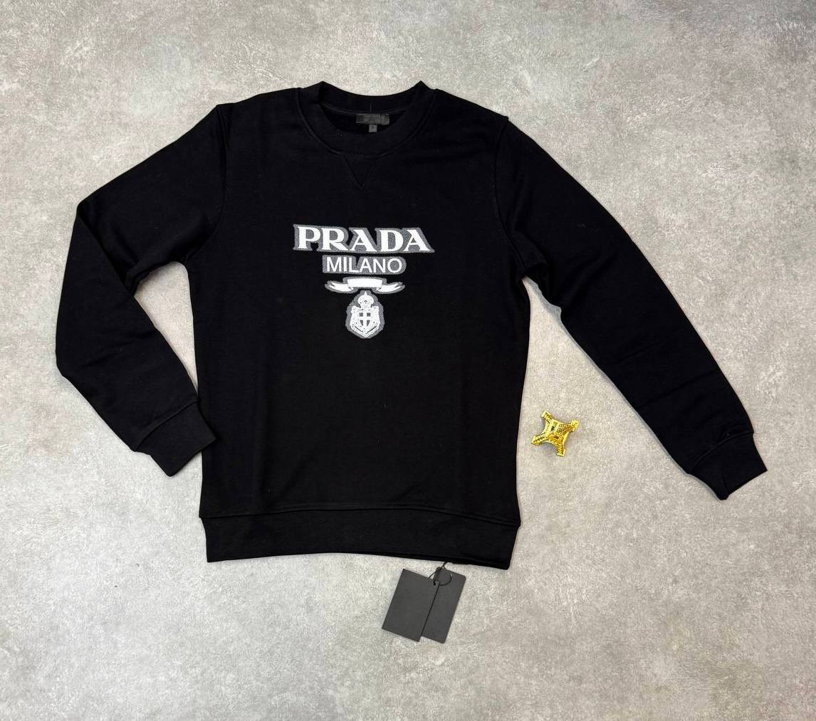 Prada Milano Logo Oversized Crewneck Men's Women's Jumper in 2 Colors Reps UK Best Quality AAA Replica