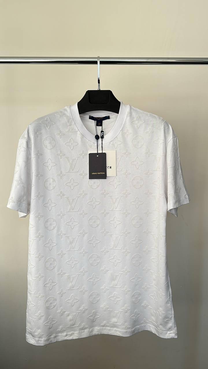 Louis Vuitton Embossed Cotton Jersey Logo Men's Women's T-Shirts in 2 Colors Reps UK Best Quality AAA Replica