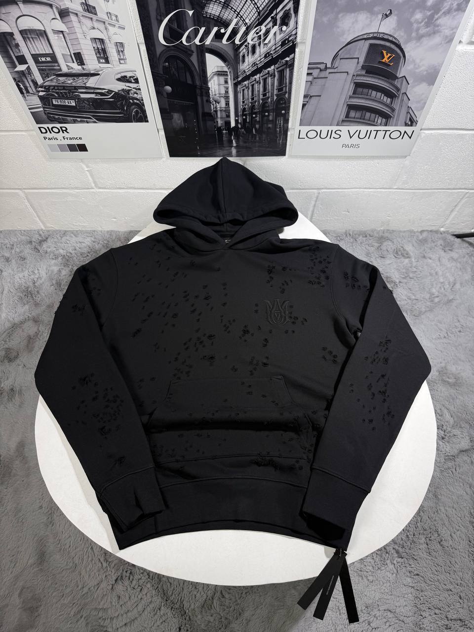 Amiri Black Cotton "MA Shotgun"Embroidered Hoodie Men's Women's Reps UK Best Quality Sale AAA Replica