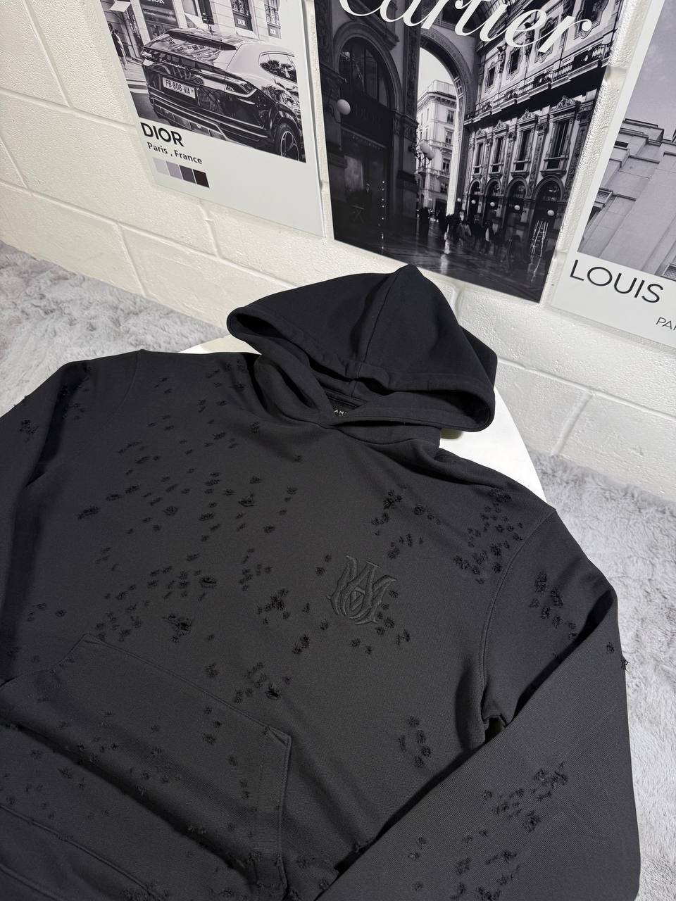 Amiri Black Cotton "MA Shotgun"Embroidered Hoodie Men's Women's Reps UK Best Quality Sale AAA Replica