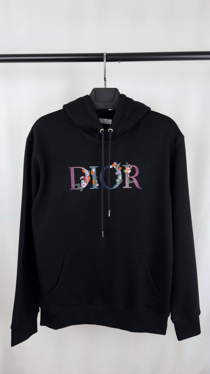 Dior Multicolor Floral Embroidered Logo Black Hoodie Men's Women's Reps UK Best Quality Sale AAA Replica