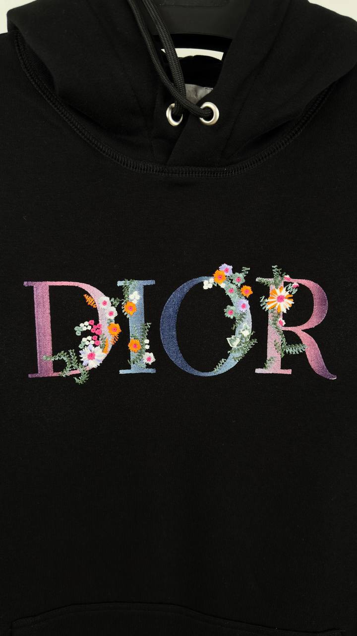 Dior Multicolor Floral Embroidered Logo Black Hoodie Men's Women's Reps UK Best Quality Sale AAA Replica