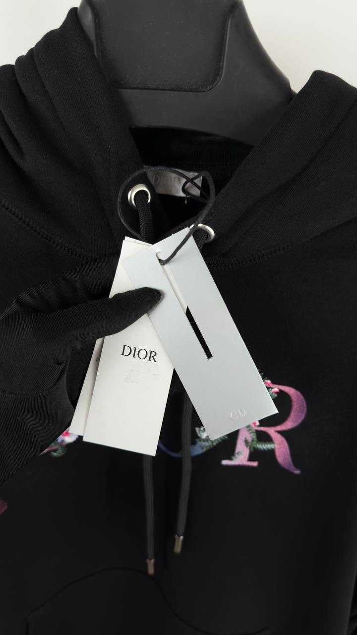 Dior Multicolor Floral Embroidered Logo Black Hoodie Men's Women's Reps UK Best Quality Sale AAA Replica