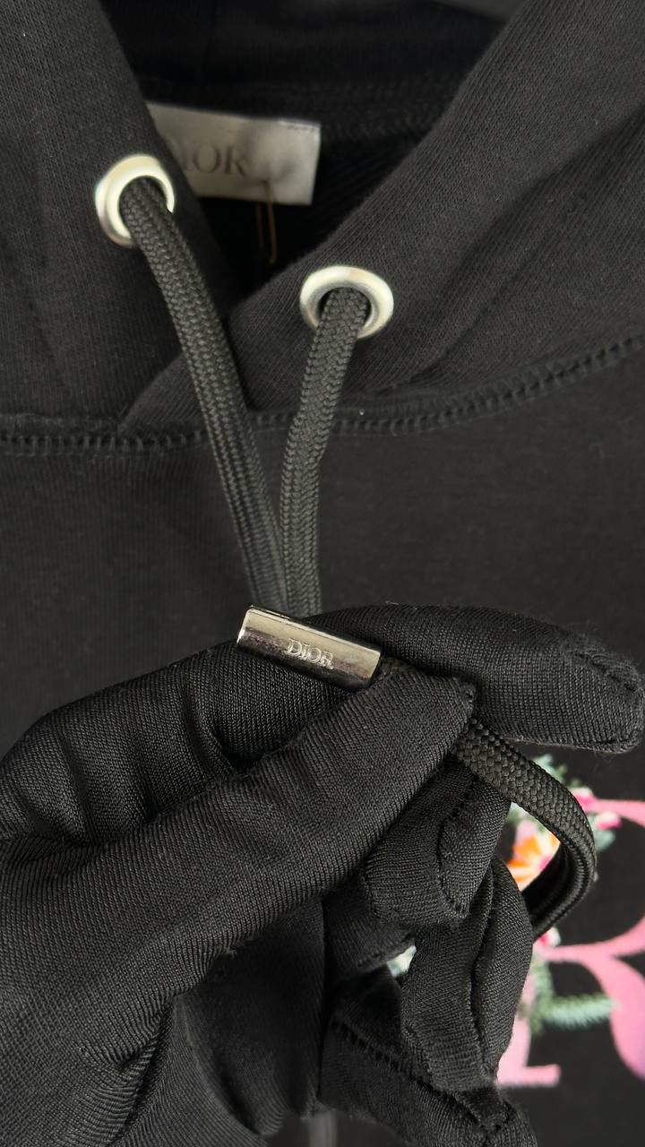 Dior Multicolor Floral Embroidered Logo Black Hoodie Men's Women's Reps UK Best Quality Sale AAA Replica
