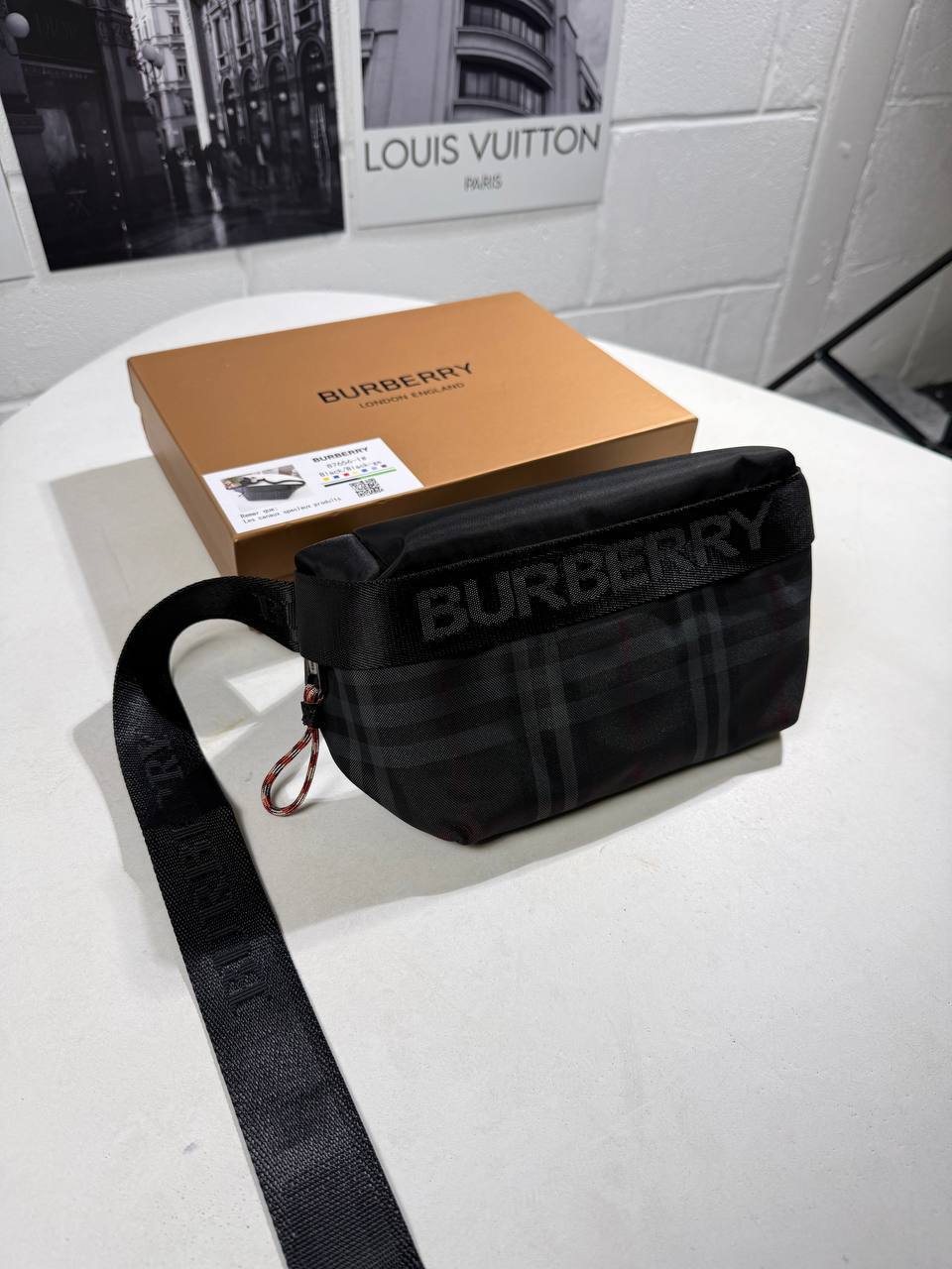 Burberry Paddy Cross body Men's Bag in Black Nylon Check Pattern Reps Sale UK Best Quality AAA Replica