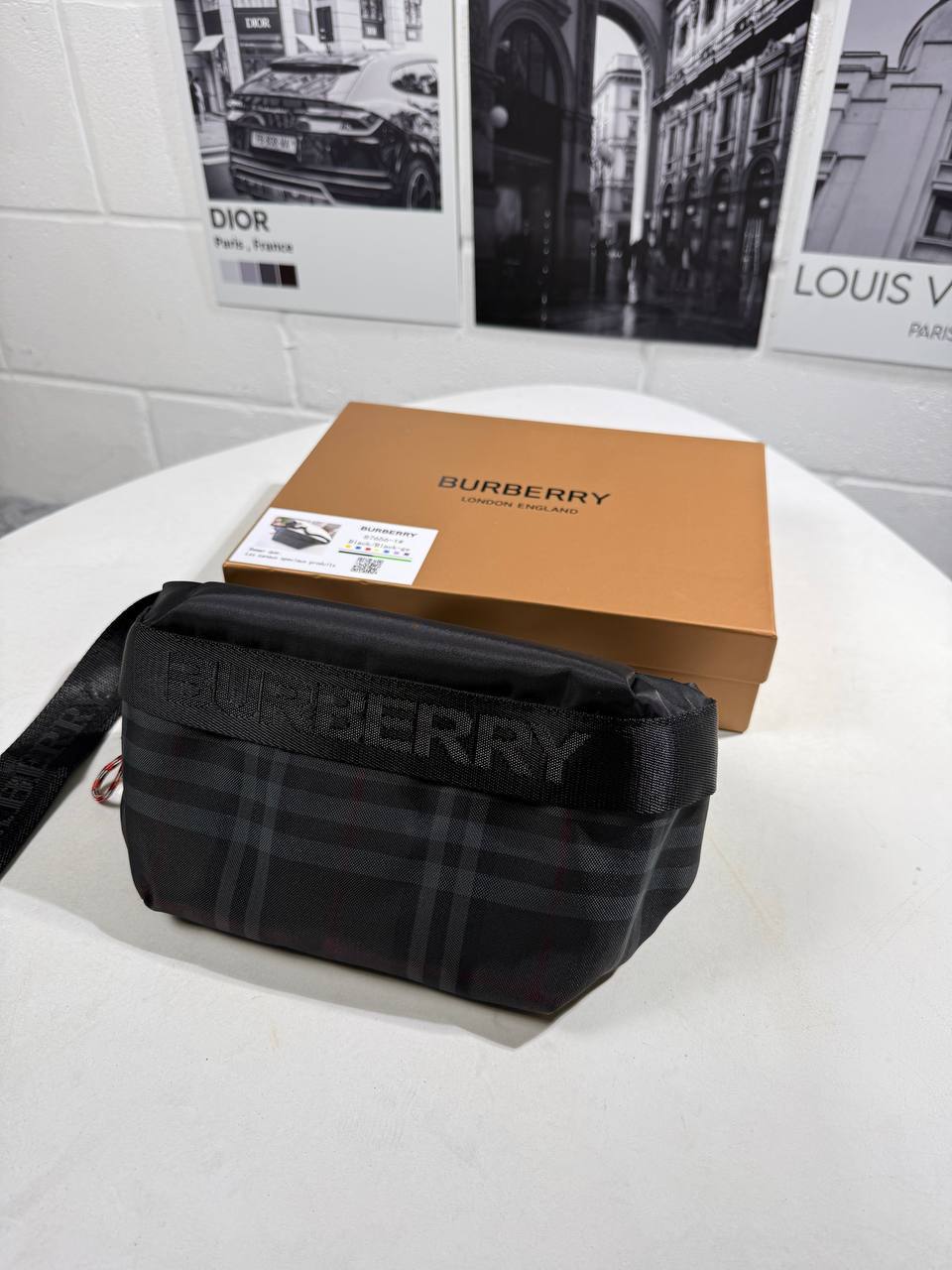 Burberry Paddy Cross body Men's Bag in Black Nylon Check Pattern Reps Sale UK Best Quality AAA Replica
