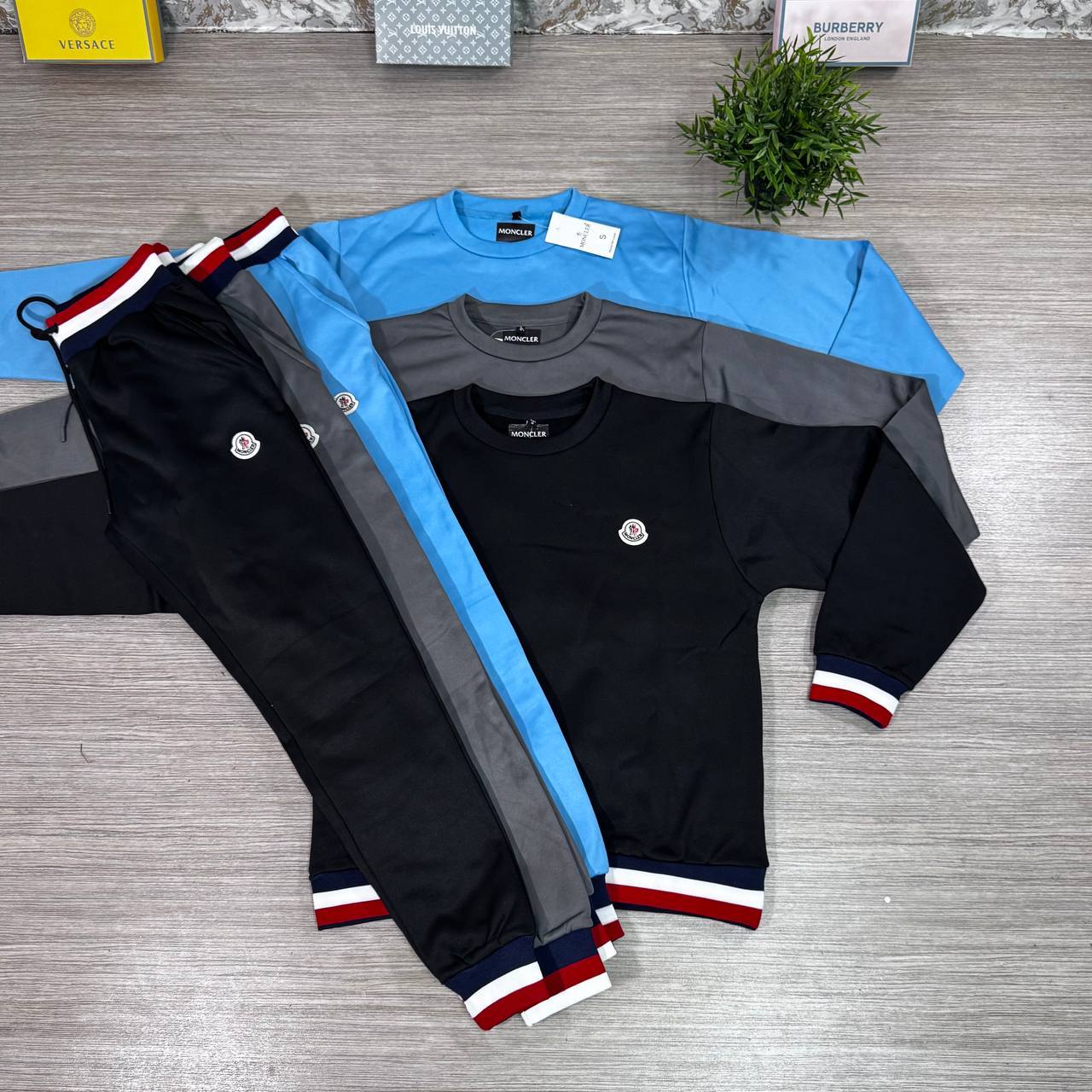 Moncler Cotton Tricolor Striped Tracksuit in Different Colors Men's Reps Sale UK Best Quality AAA Replica