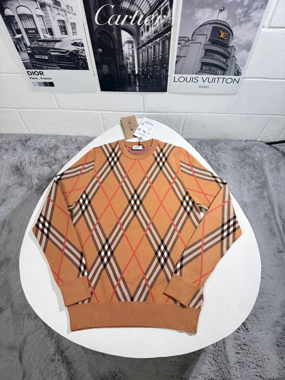 Burberry Check Wool-Blend Men's Women's Jumper in Brown Color Reps UK Best Quality AAA Replica