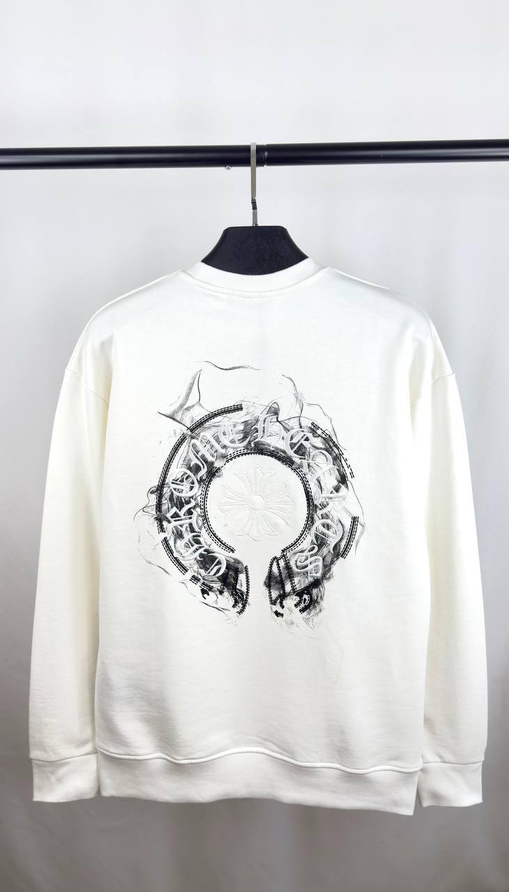 Chrome Hearts Smoke Effect Graphic Horseshoe Crewneck Hoodie Men's Women's in 2 Colors Reps Sale UK Best Quality AAA Replica