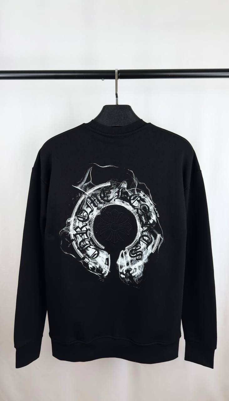 Chrome Hearts Smoke Effect Graphic Horseshoe Crewneck Hoodie Men's Women's in 2 Colors Reps Sale UK Best Quality AAA Replica