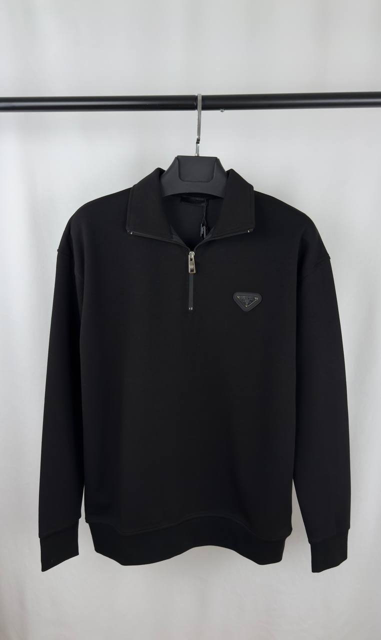 Prada Enameled Metal Triangle Logo Cotton Half-Zip Jumpers Men's Women's in Different Colors Reps UK Best Quality AAA Replica