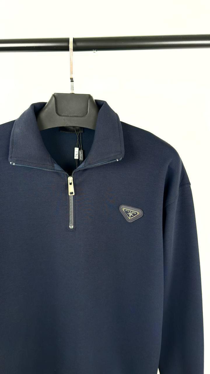 Prada Enameled Metal Triangle Logo Cotton Half-Zip Jumpers Men's Women's in Different Colors Reps UK Best Quality AAA Replica