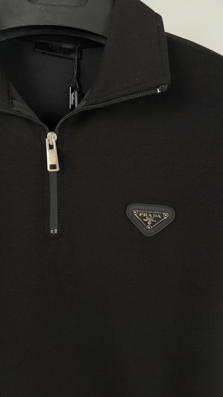 Prada Enameled Metal Triangle Logo Cotton Half-Zip Jumpers Men's Women's in Different Colors Reps UK Best Quality AAA Replica