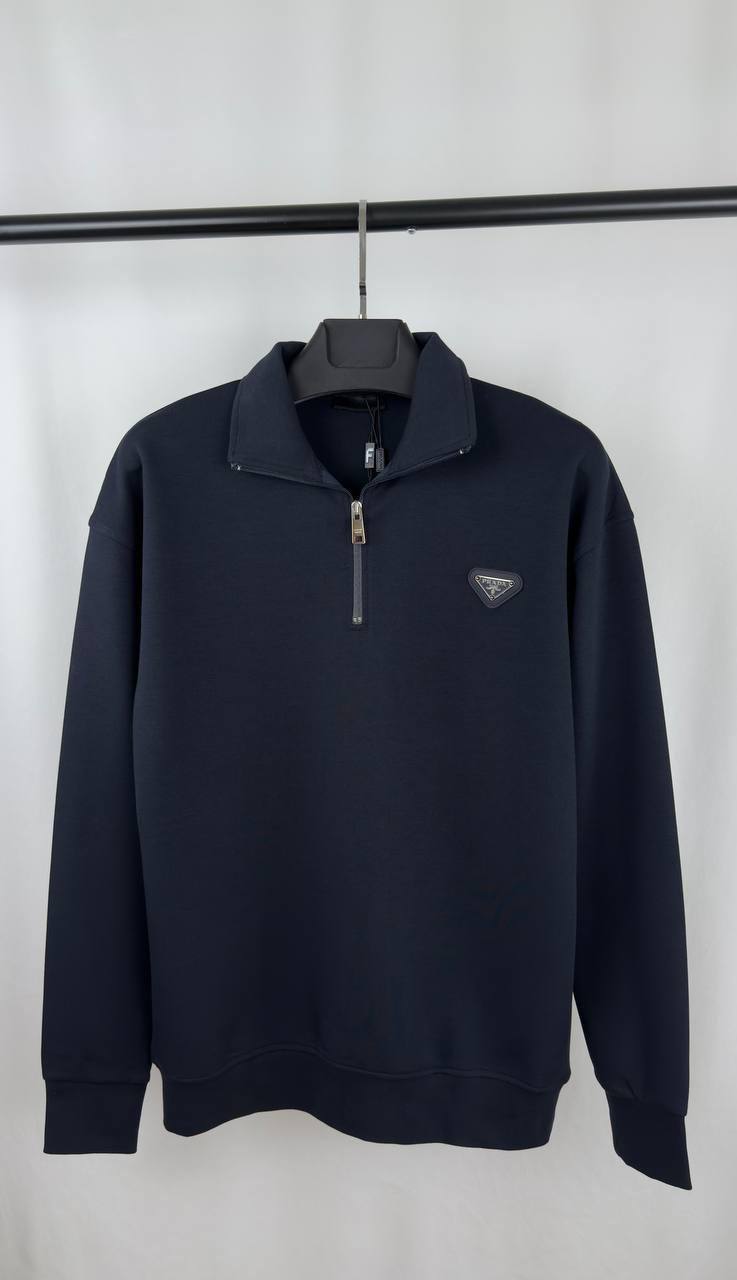 Prada Enameled Metal Triangle Logo Cotton Half-Zip Jumpers Men's Women's in Different Colors Reps UK Best Quality AAA Replica