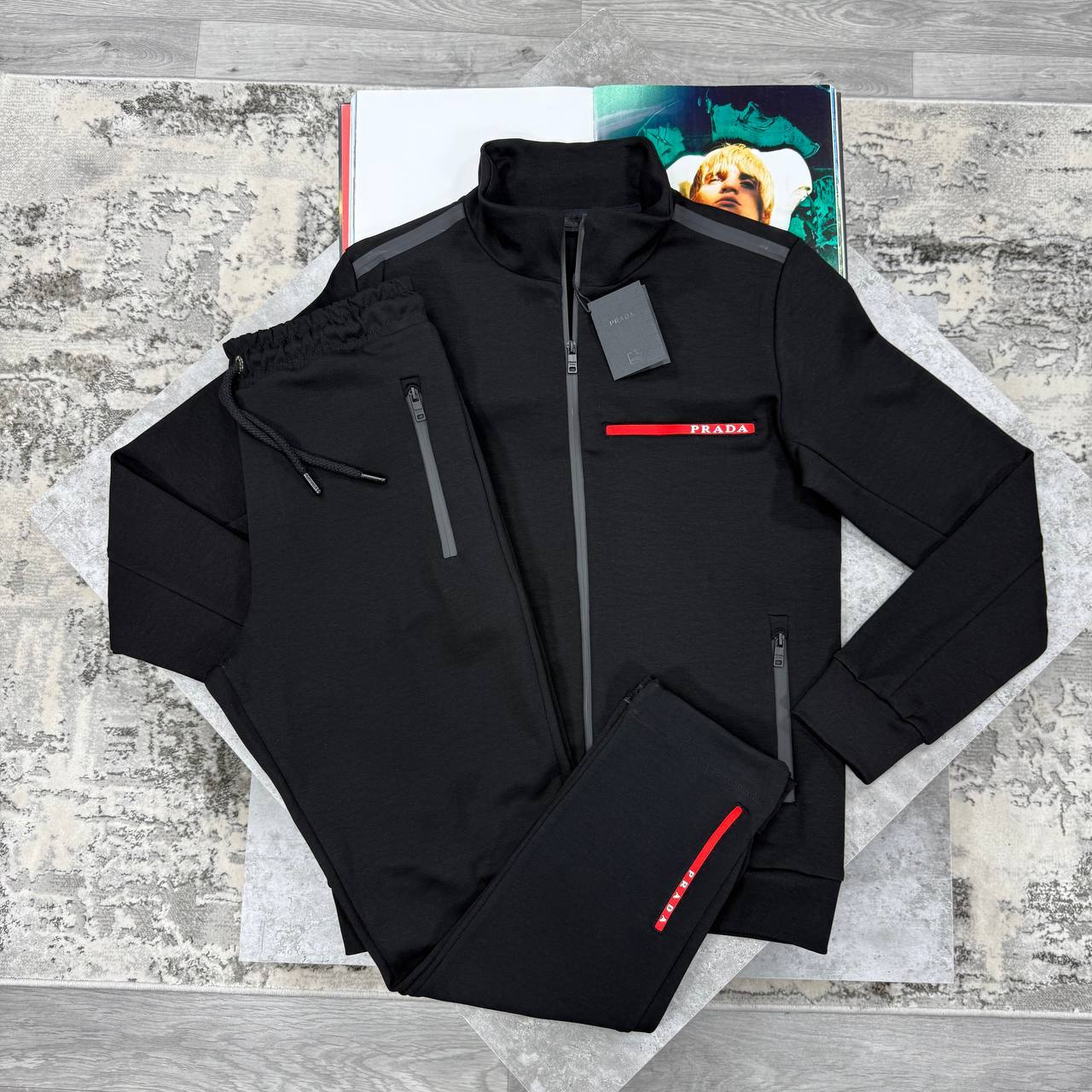 Prada Full-Zip Red Stripe Logo Accent Tracksuits in Different Colors Reps Sale UK Best Quality AAA Replica