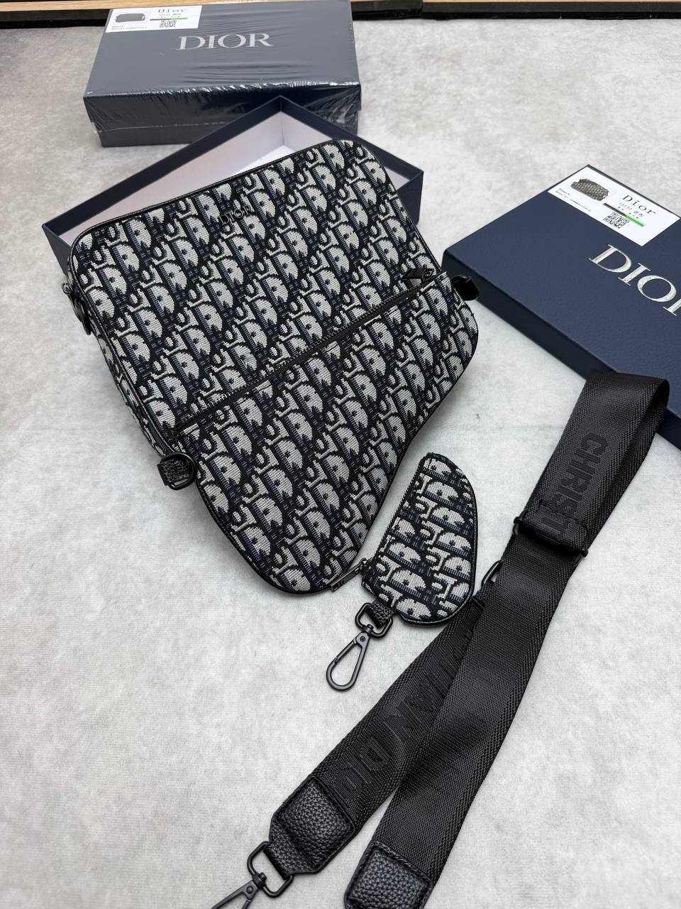 Dior Oblique Jacquard Beige & Black Saddle Messenger Men's Bag Reps Sale UK Best Quality AAA Replica
