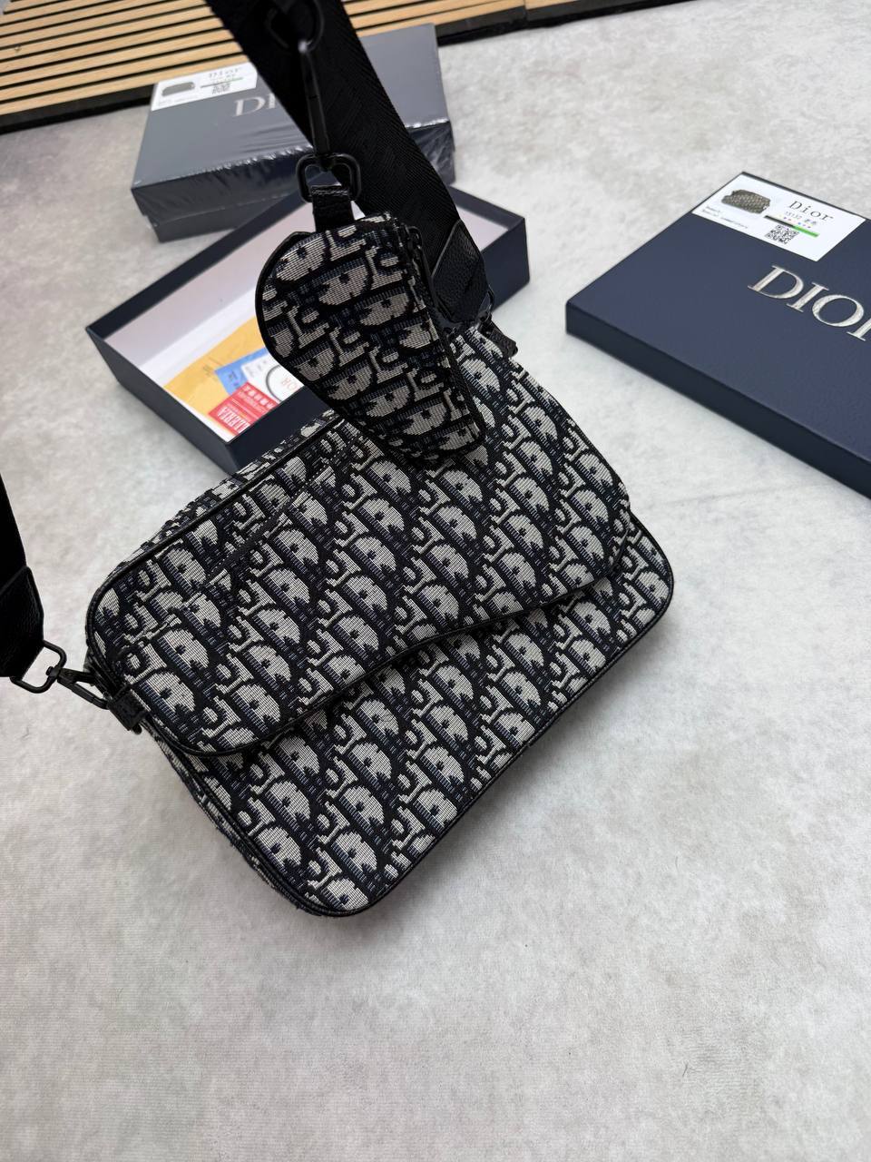 Dior Oblique Jacquard Beige & Black Saddle Messenger Men's Bag Reps Sale UK Best Quality AAA Replica