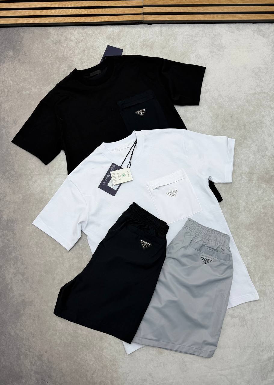 Prada Triangle Logo Pocket Men's T-Shirts & Shorts Set in Different Colors Reps UK Best Quality Sale AAA Replica