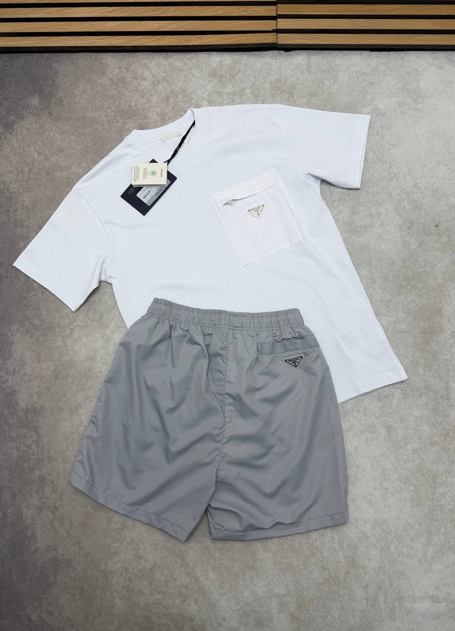 Prada Triangle Logo Pocket Men's T-Shirts & Shorts Set in Different Colors Reps UK Best Quality Sale AAA Replica