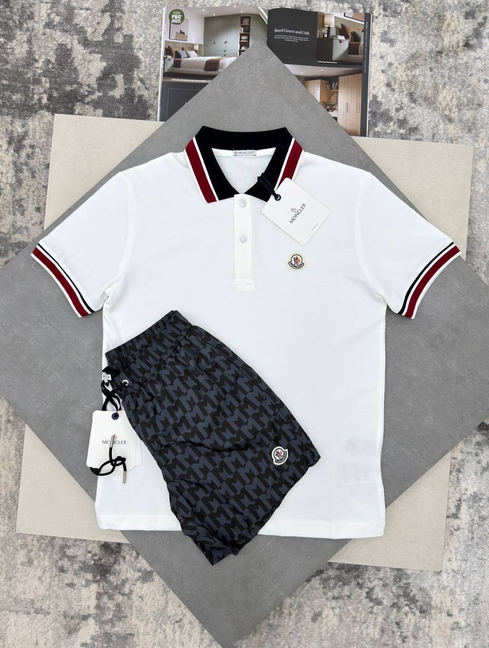 Moncler Logo Tricolour-Trimmed Cotton Piqué Polo Shirts & Shorts Set Men's in Different Colors Reps UK Best Sale Quality AAA Replica