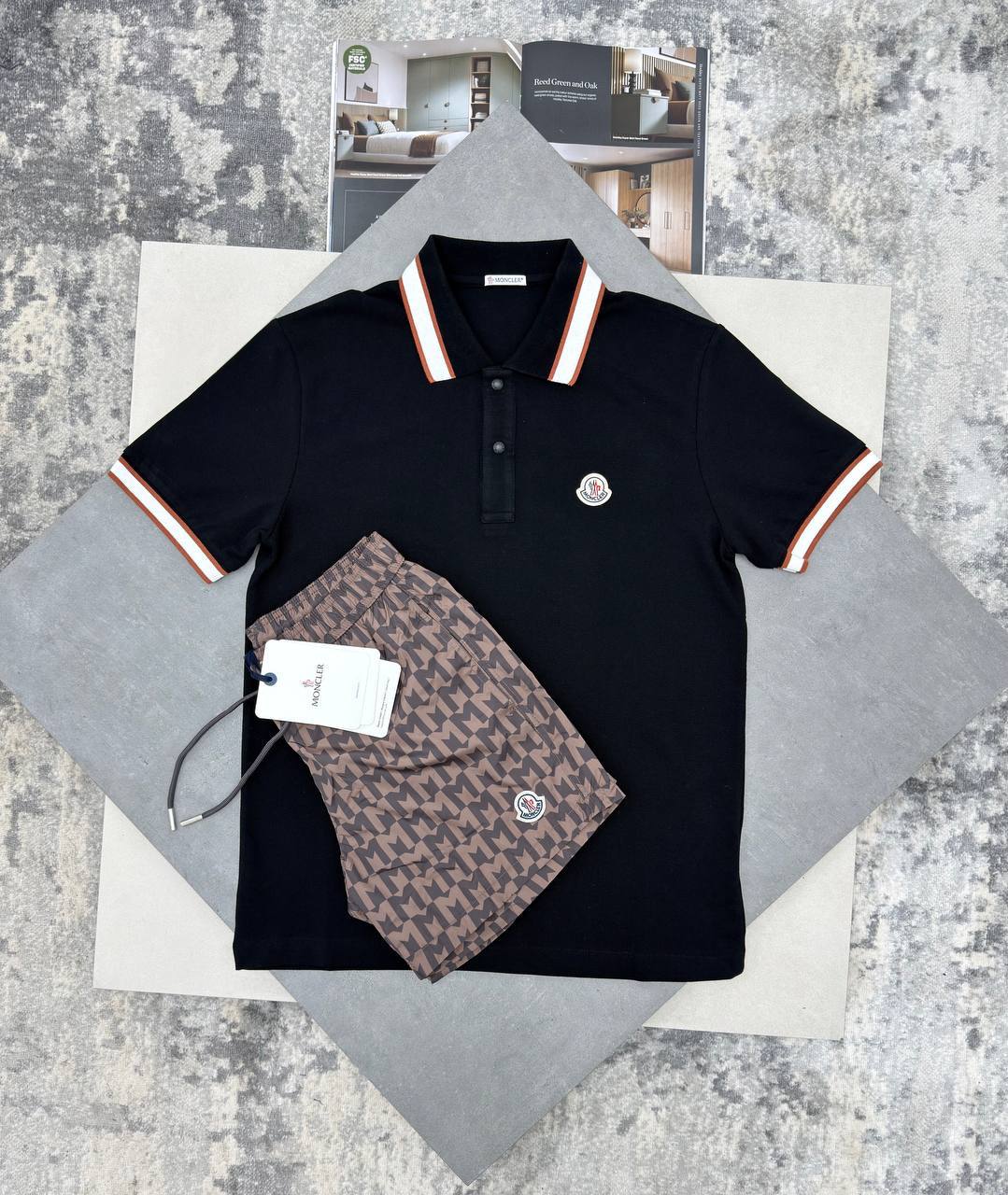 Moncler Logo Tricolour-Trimmed Cotton Piqué Polo Shirts & Shorts Set Men's in Different Colors Reps UK Best Sale Quality AAA Replica