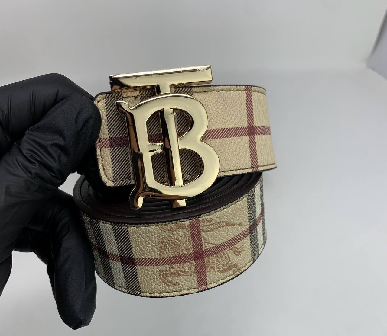 Burberry Reversible Check TB Vintage Check Golden Buckle Belt Reps Sale UK Best Quality AAA Replica