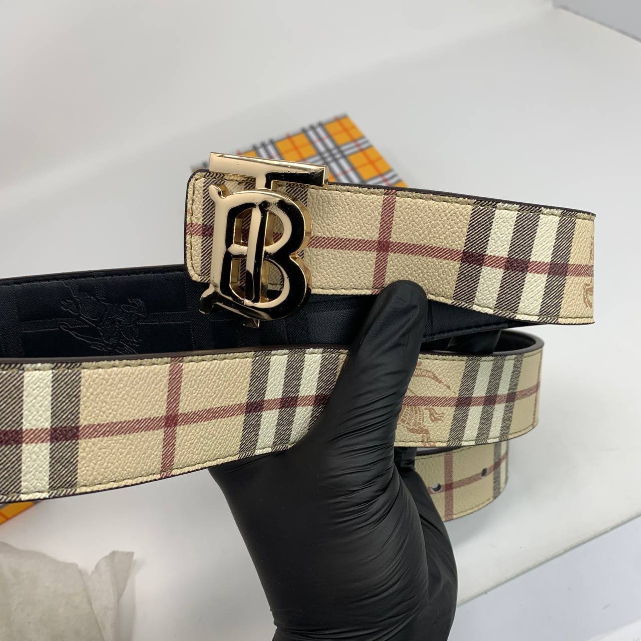 Burberry Reversible Check TB Vintage Check Golden Buckle Belt Reps Sale UK Best Quality AAA Replica