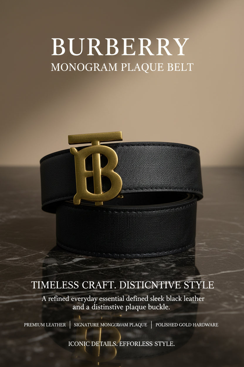 Burberry Monogram Plaque Golden Buckle Black Belt Reps Sale UK Best Quality AAA Replica